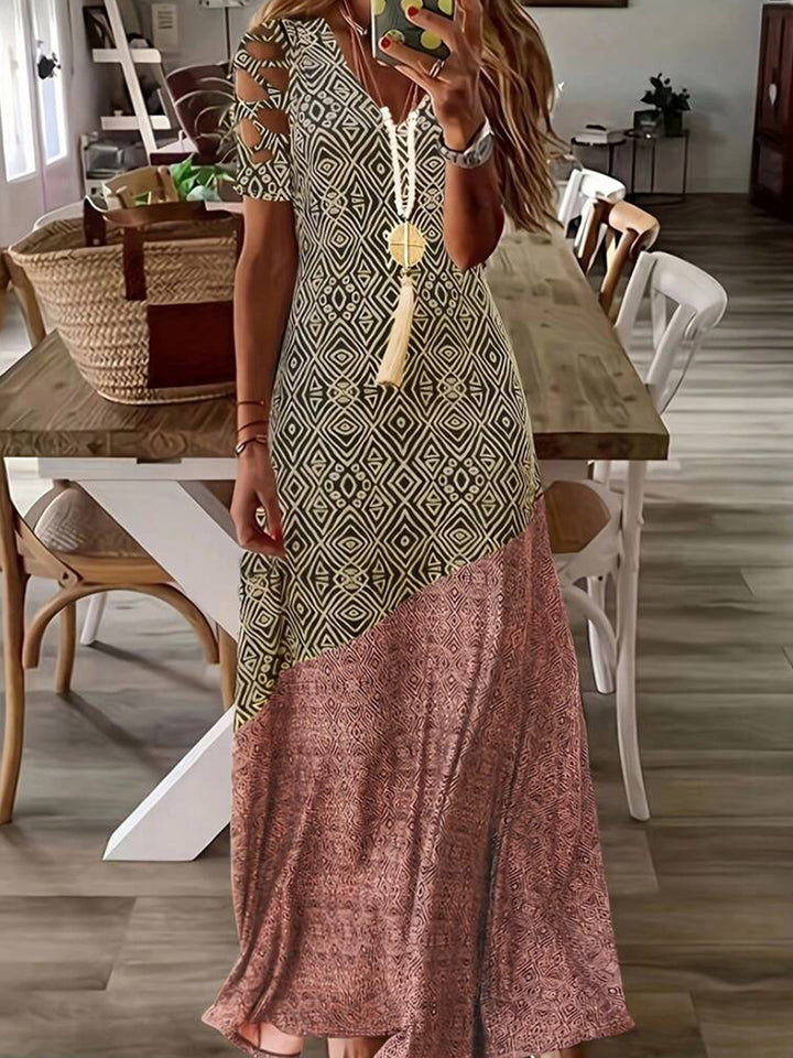 Chic Cut-Out Sleeve Bohemian Maxi Dress for Women