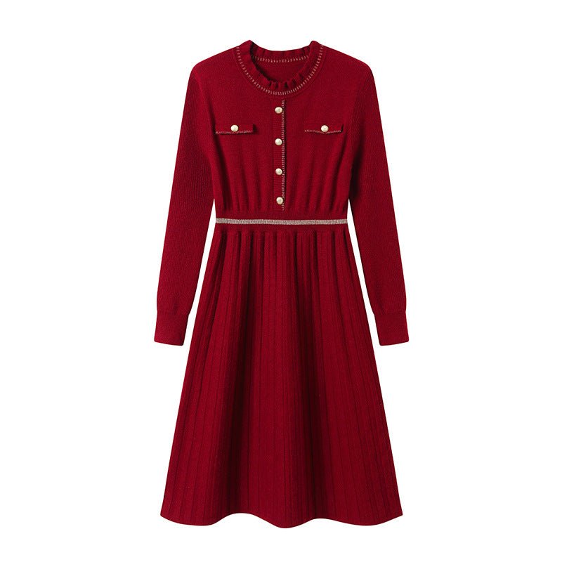 Women's Knit Dress with Elegant Back View and High-Neck Collar Lune London