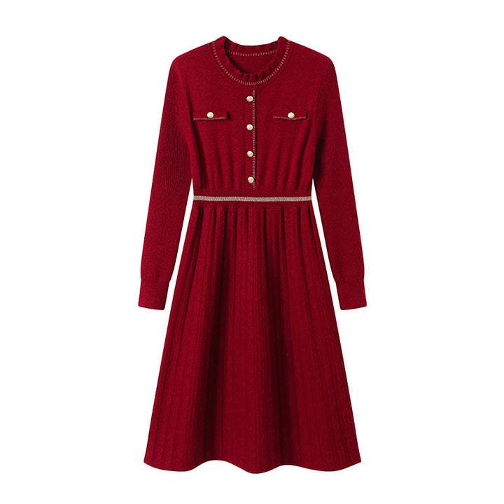 Women's Knit Dress with Elegant Back View and High-Neck Collar Lune London