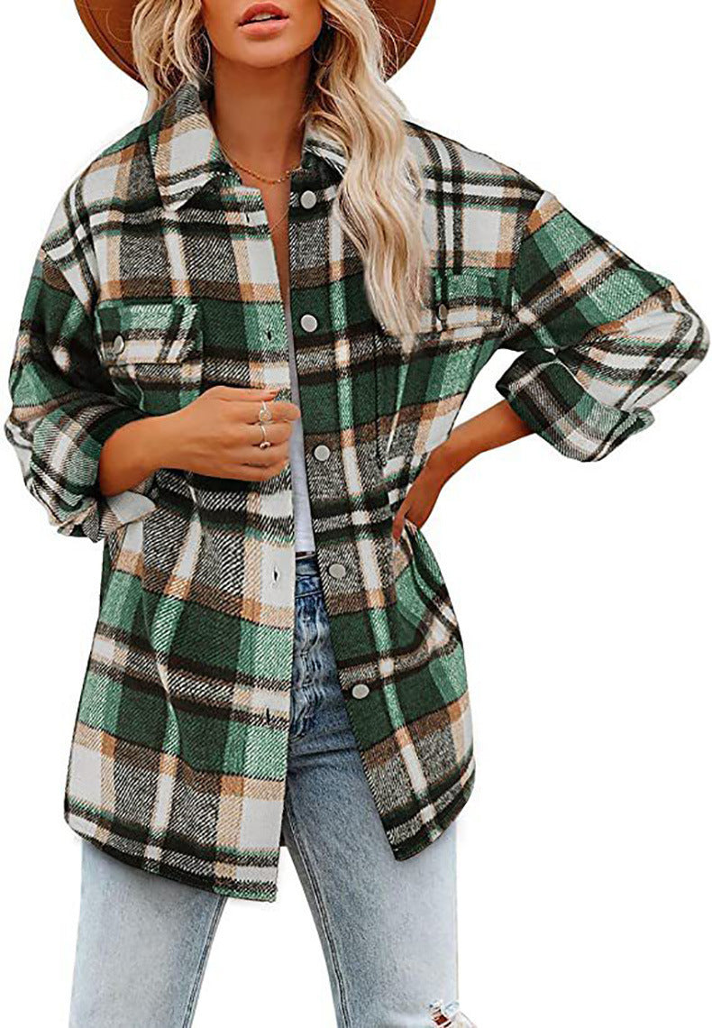 Oversized shirt jacket for women with check pattern and practical pockets Lune London
