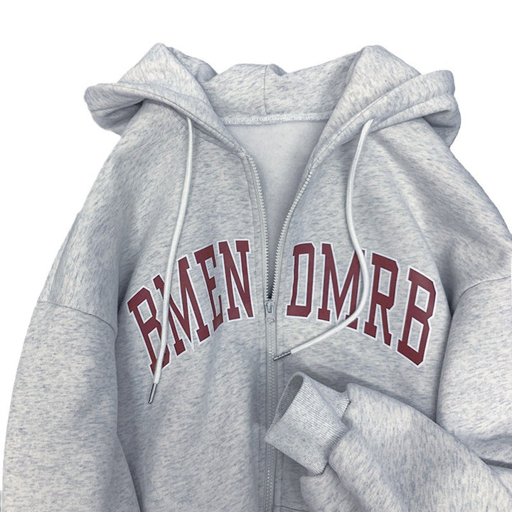 Women's hooded jacket with full-length zipper and trendy print Lune London