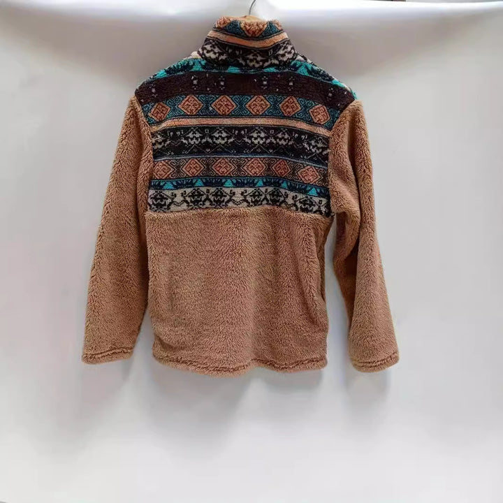 Fleece pullover for women with floral pattern and practical half-zip Lune London