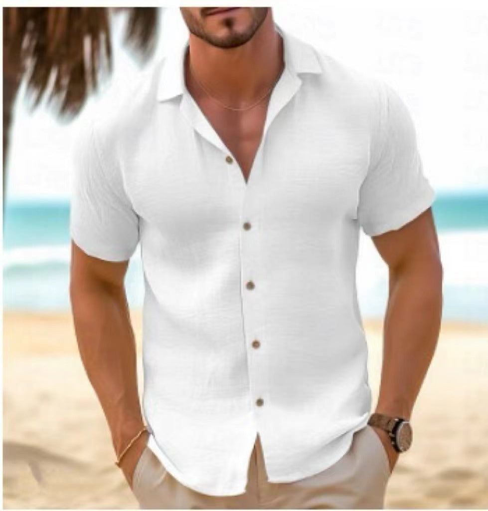 Short sleeve linen shirt for men with modern collar and button placket Lune London