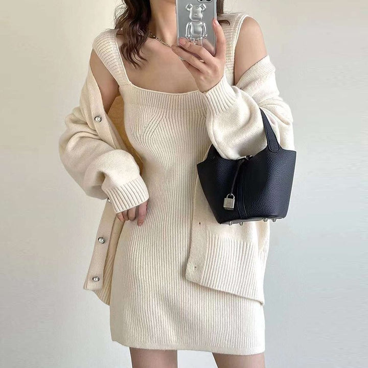 Knit dress for women with a fine rib pattern and an asymmetrical cut Lune London