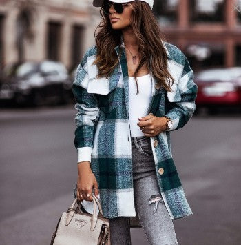 Women's checked overshirt jacket with practical chest pockets Lune London