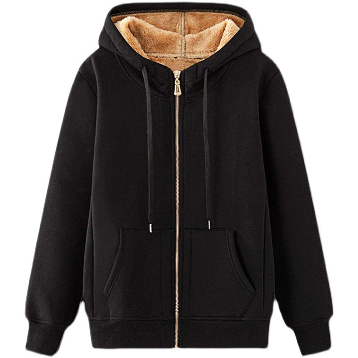 Fleece hooded jacket with lining for women with practical pockets Lune London