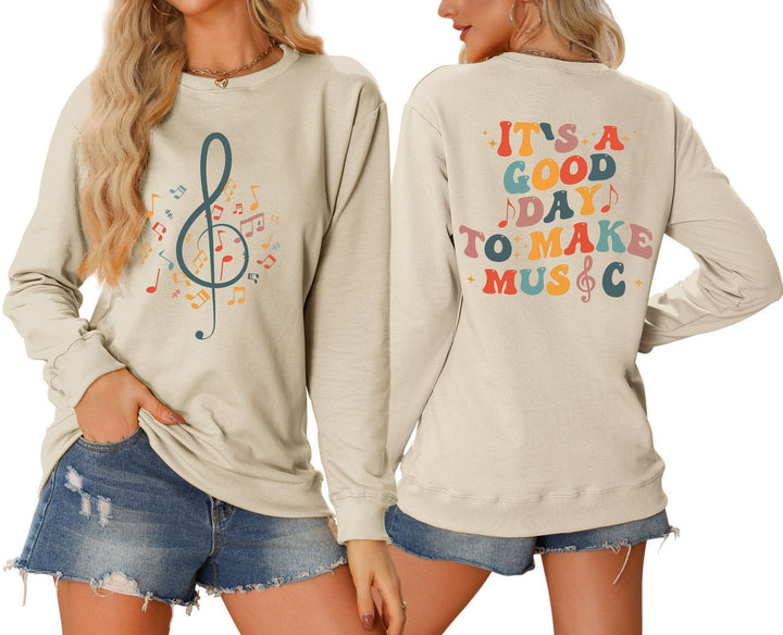 Sweatshirt pour femmes avec motif musical et lettrage créatif Chic & Stil