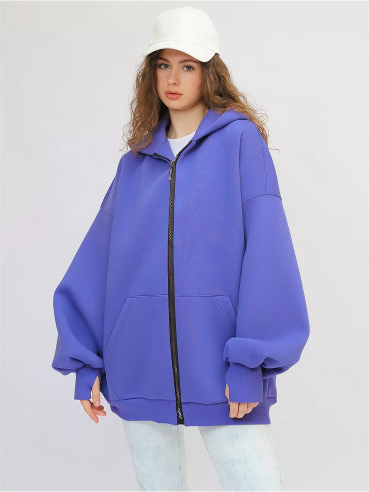 Lady Oversized Hooded Jacket with Full-Zip and Extremely Comfortable Chic Cut and Style
