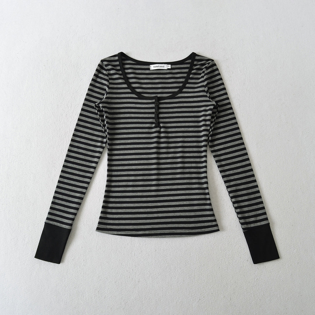Long sleeve shirt for women with trendy striped pattern and button details Lune London