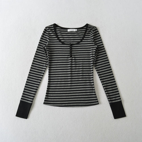 Long sleeve shirt for women with trendy striped pattern and button details Lune London