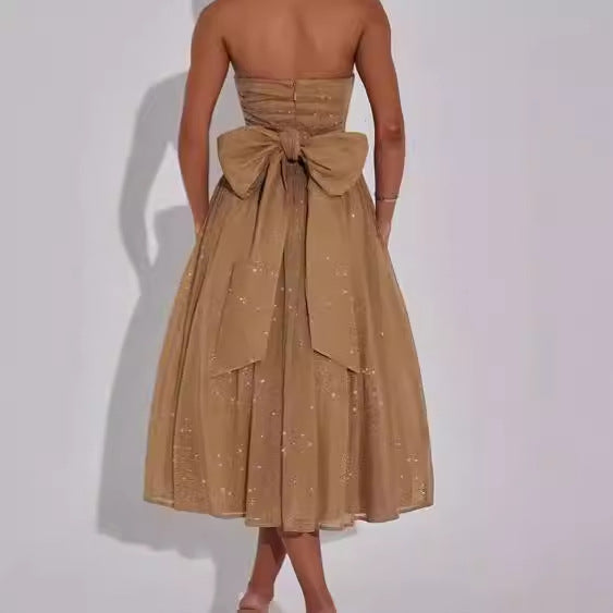 Ladies Elegant strapless cocktail dress with ruched top and A-line Lune London