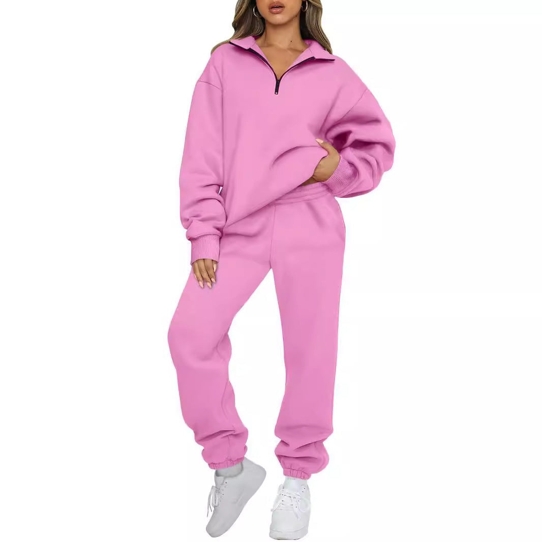 Women's comfortable sweatpants set with modern stand-up collar and kangaroo pocket Lune London