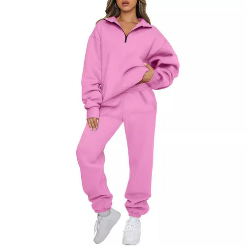 Women's comfortable sweatpants set with modern stand-up collar and kangaroo pocket Lune London