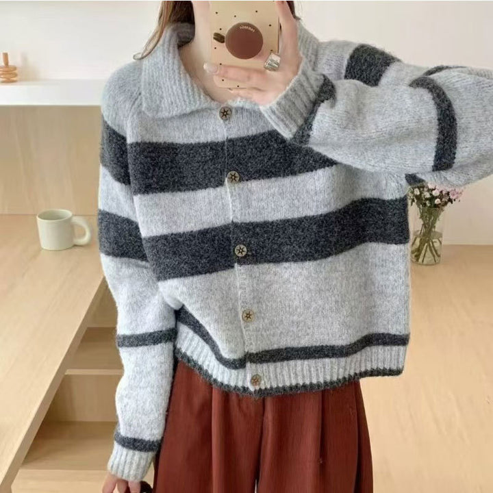 Cardigan féminin à rayures larges et col féminin Chic & Stil