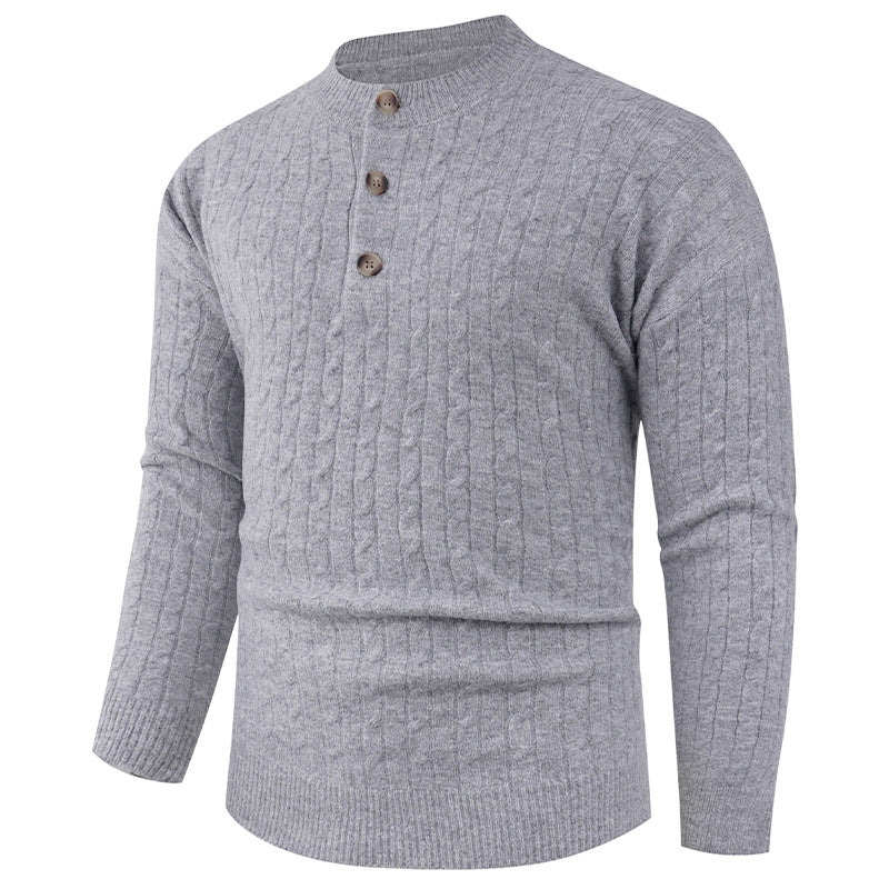 Chunky knit sweater for men with modern shawl collar and button details Lune London