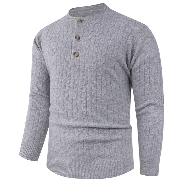 Chunky knit sweater for men with modern shawl collar and button details Lune London