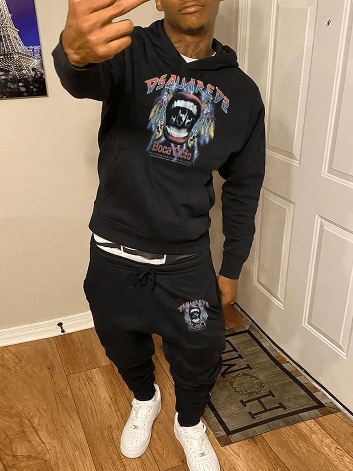 Men's Hoodie and Training Pants with Chic and Artistic Print