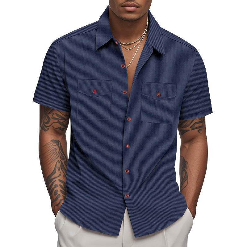 Short sleeve shirt for men with a practical striped pattern and two chest pockets Lune London