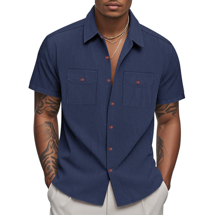 Short sleeve shirt for men with a practical striped pattern and two chest pockets Lune London