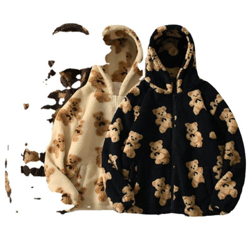 Ladies Cozy Fleece Clothes with Hood and Bear Pattern Lune London