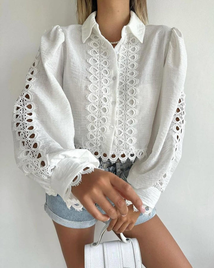 Elegant ladies' blouse with refined embroidered pattern and balloon sleeves Lune London
