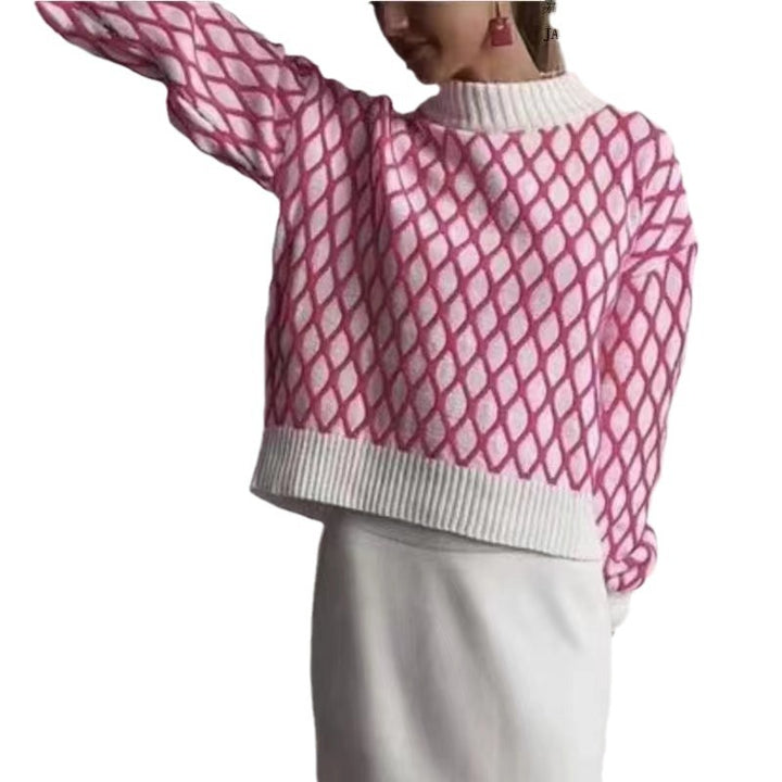 Knitted sweater for women with a modern diamond pattern and contrasting details Lune London