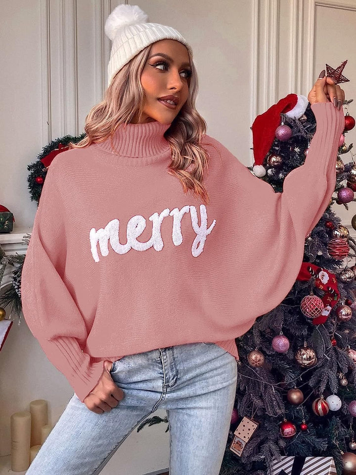 Oversized turtleneck sweater for women with festive inscription Lune London
