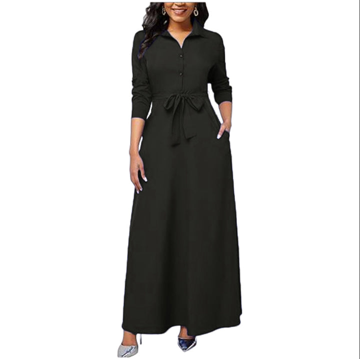 Maxi dress for women with chic shirt collar and belt at the waist Lune London