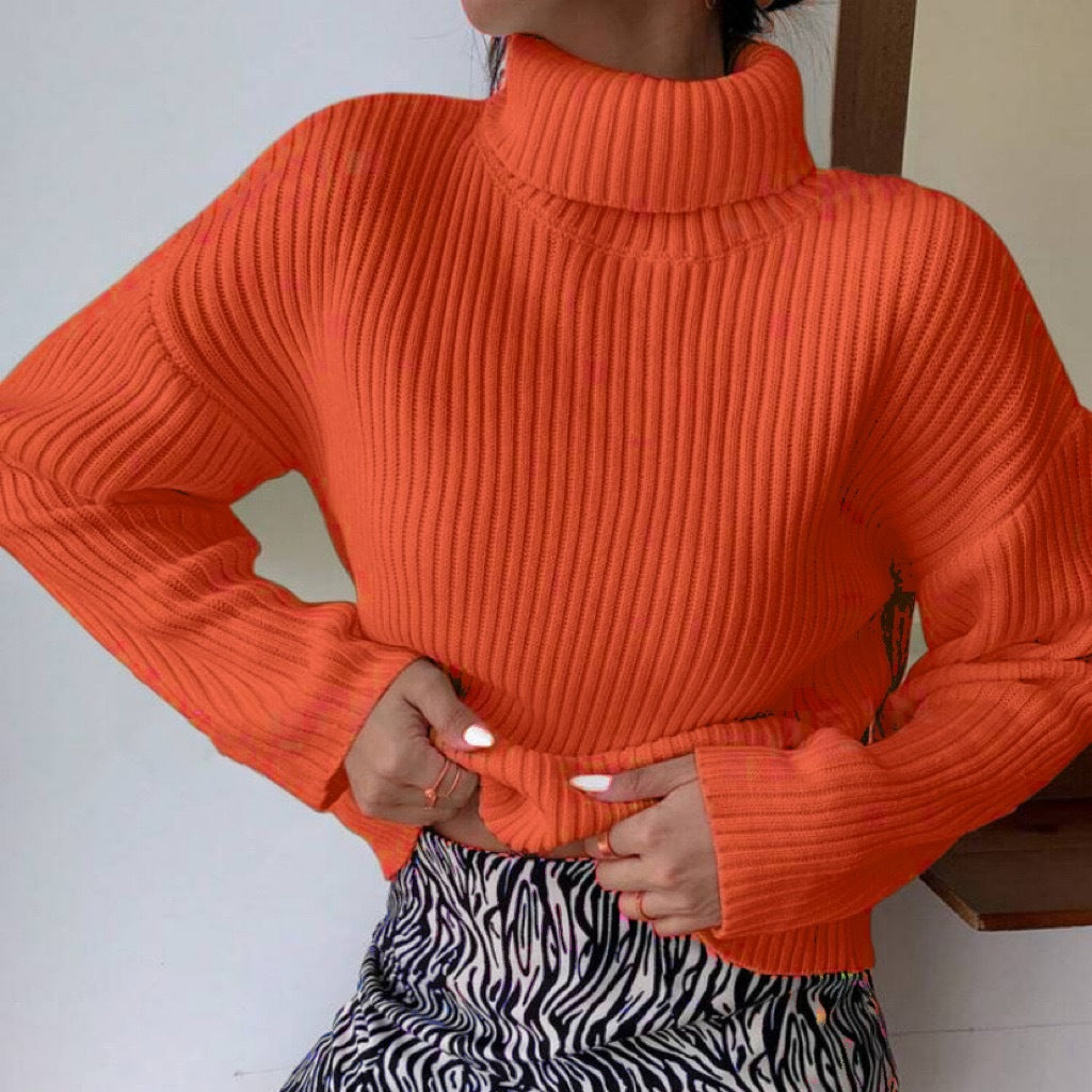 Pullover à col roulé tendance pour femmes avec texture en côtes Lune London