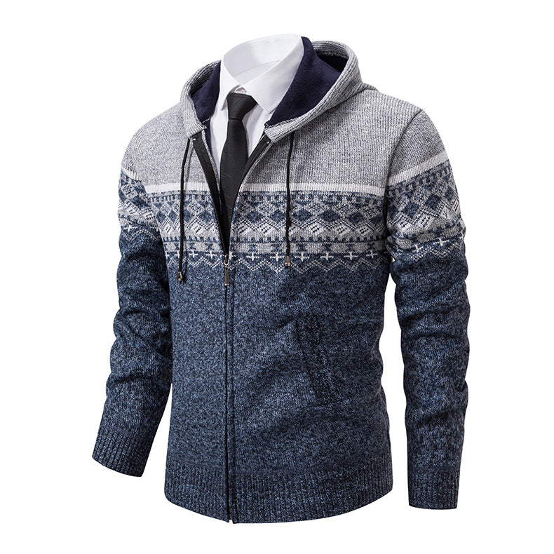 Men's hooded knit jacket with Norwegian pattern Lune London