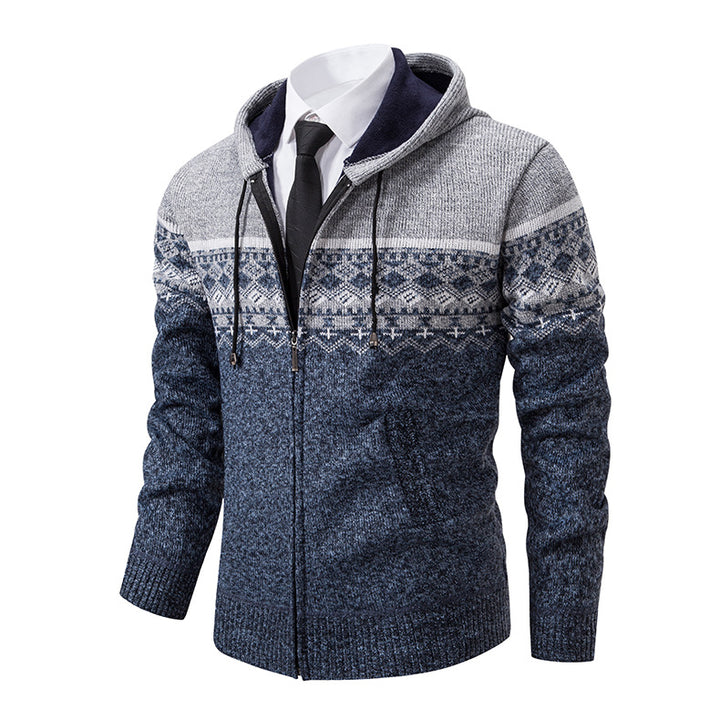 Men's hooded knit jacket with Norwegian pattern Lune London