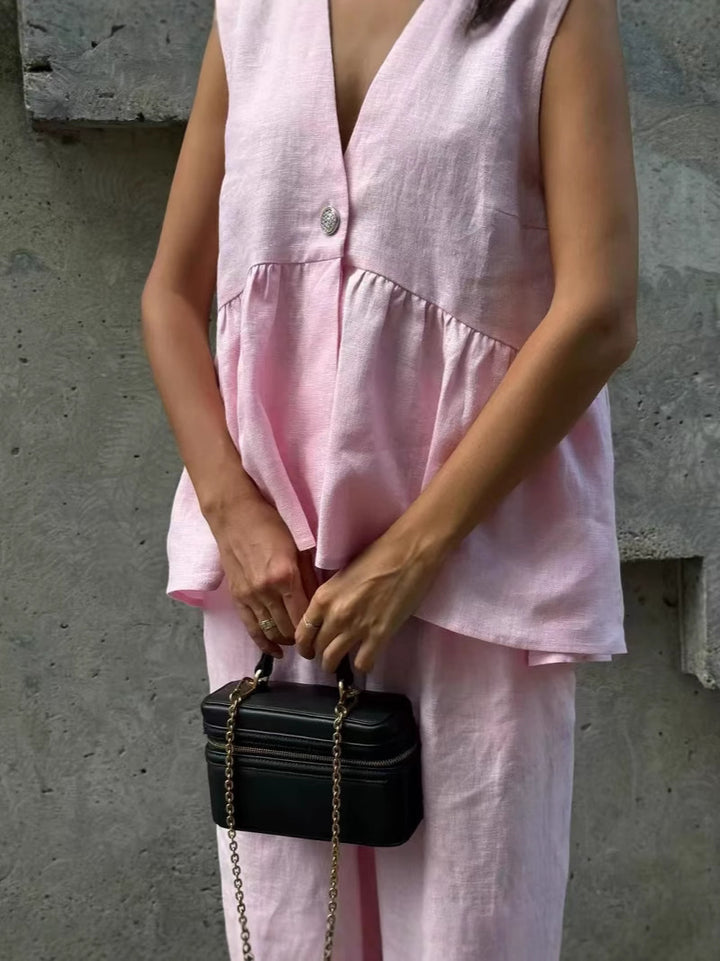 Women two-piece airy set in high-quality linen blend with casual cut Chic and Style