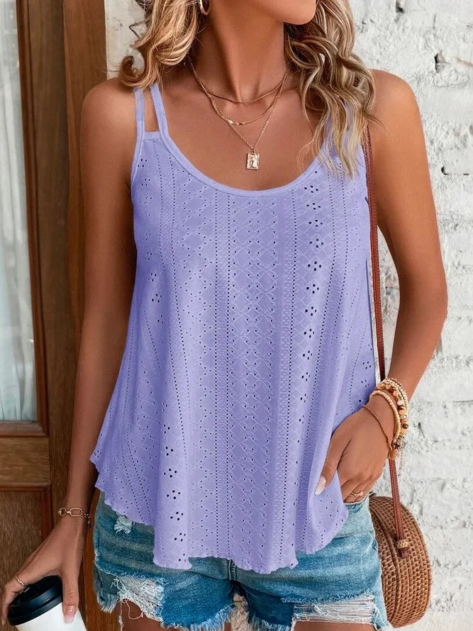 Ladies lightweight summer top with delicate openwork embroidery and adjustable straps Lune London