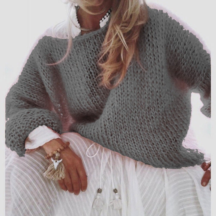Casual chunky knit sweater for women with lace stitches and drop shoulders Lune London