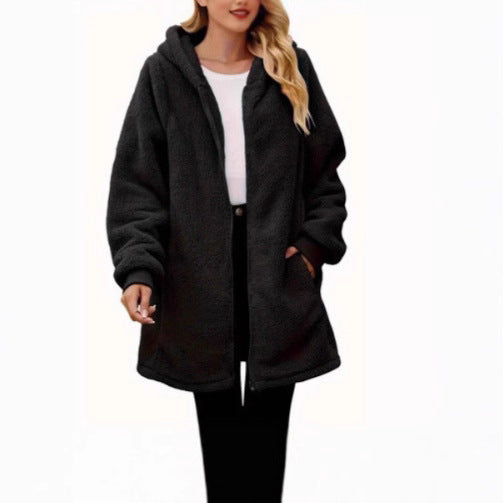 Manteau en polaire pour femmes avec poches et capuche Chic & Stil