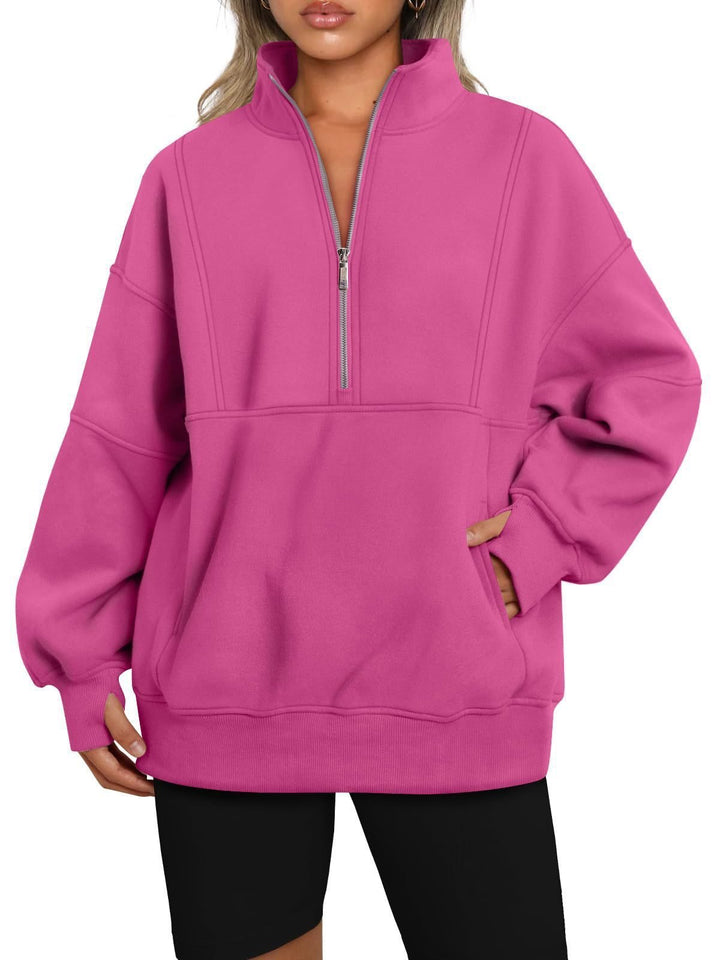 Sporty hoodie top for women with high collar and zip Lune London