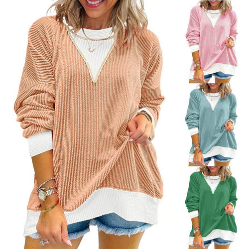 Casual sweater for women in structured material with V-neck Lune London