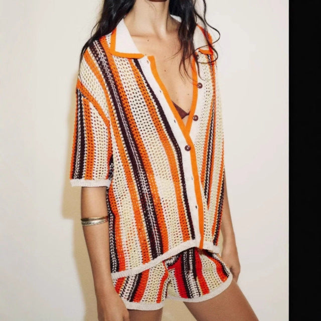 Shorts d'été rayés pour femmes en matériau aéré Lune London