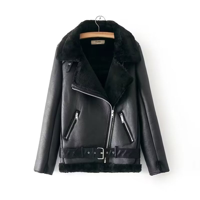 Casual faux leather jacket for women with warm lining and asymmetrical zips Lune London
