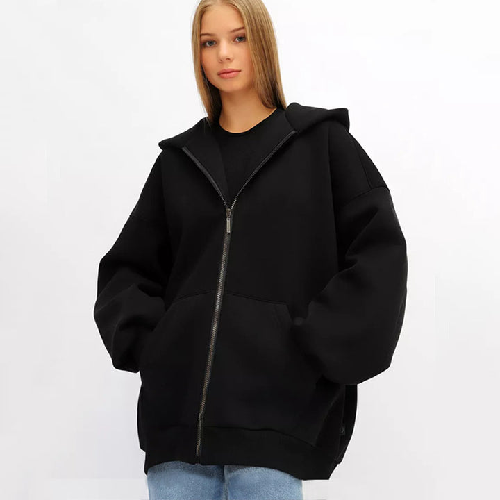 Lady Oversized Hooded Jacket with Full-Zip and Extremely Comfortable Chic Cut and Style