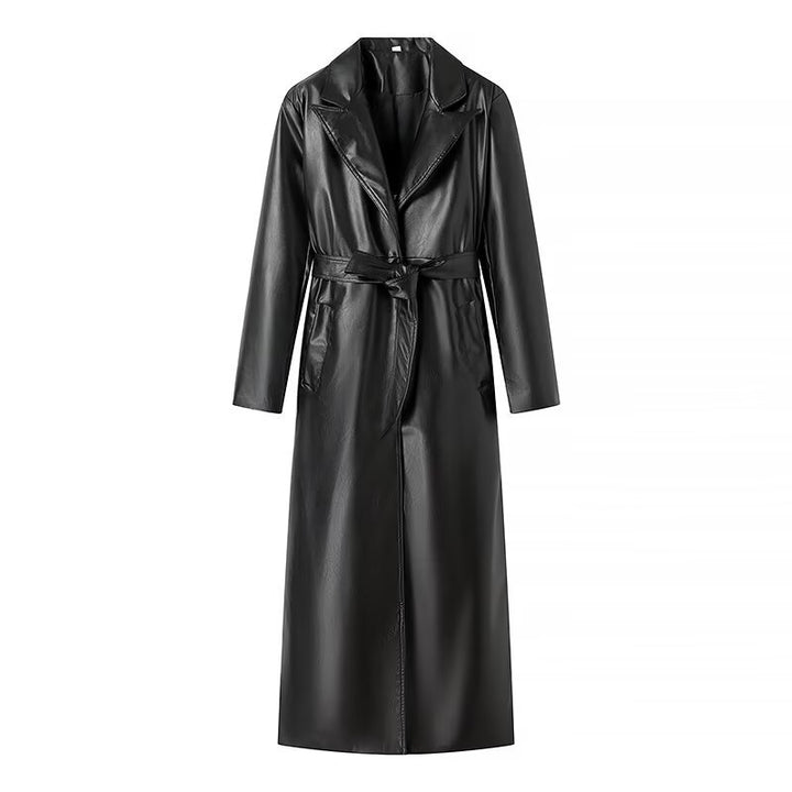Elegant faux leather trench coat for women with belt Lune London