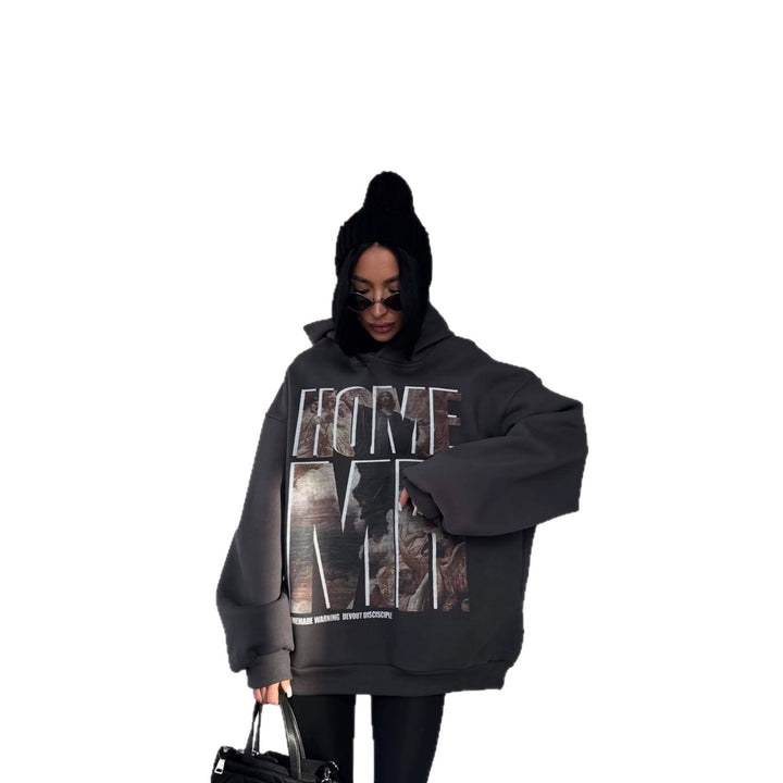 Dames sweat à capuche oversize avec impression graphique accrocheuse Chic & Stil