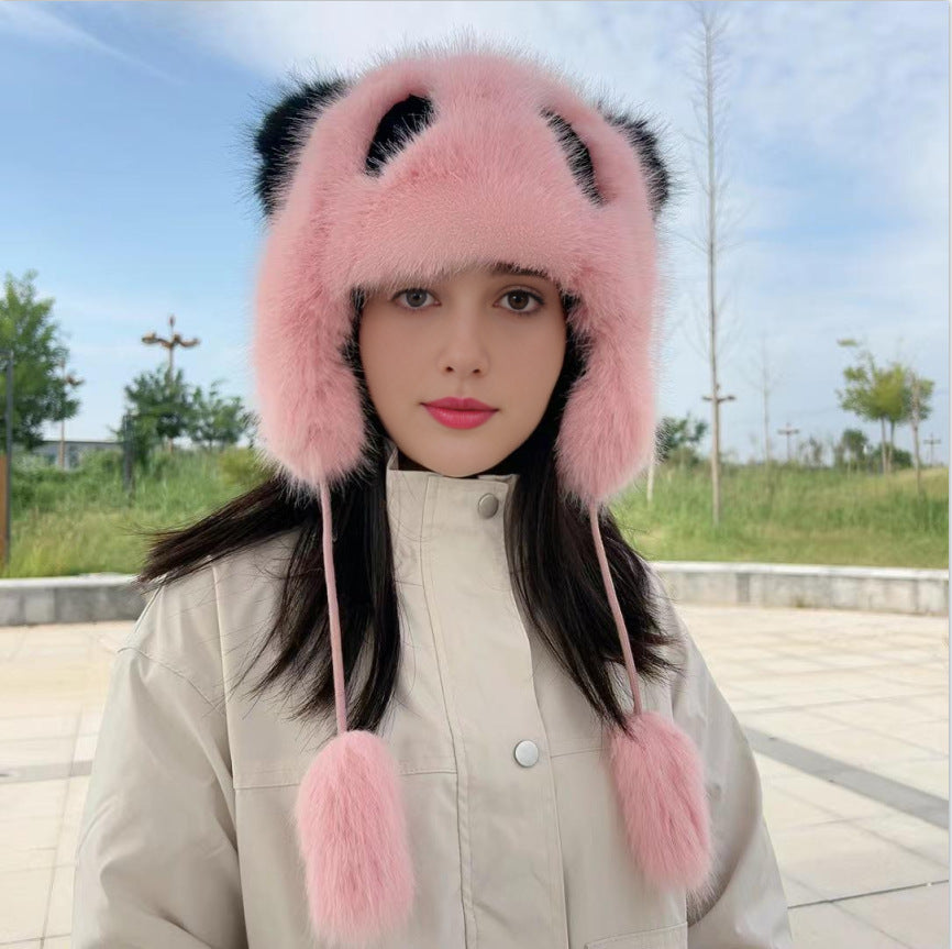 Ladies Plush Panda Beanie with Trendy Ears Lune London