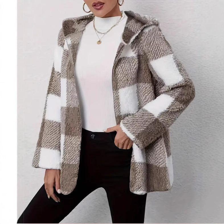 Plaid pattern teddy jacket for women Lune London