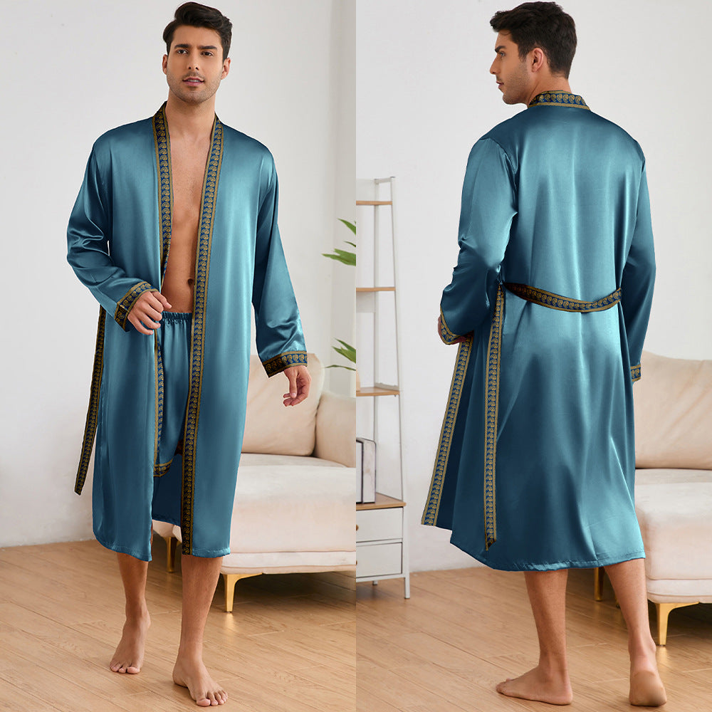 Men's Satin Bathrobe with Stylish Shawl Collar and Side Pockets Lune London