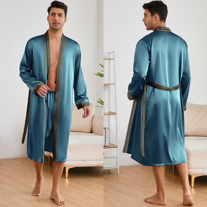 Men's Satin Bathrobe with Stylish Shawl Collar and Side Pockets Lune London