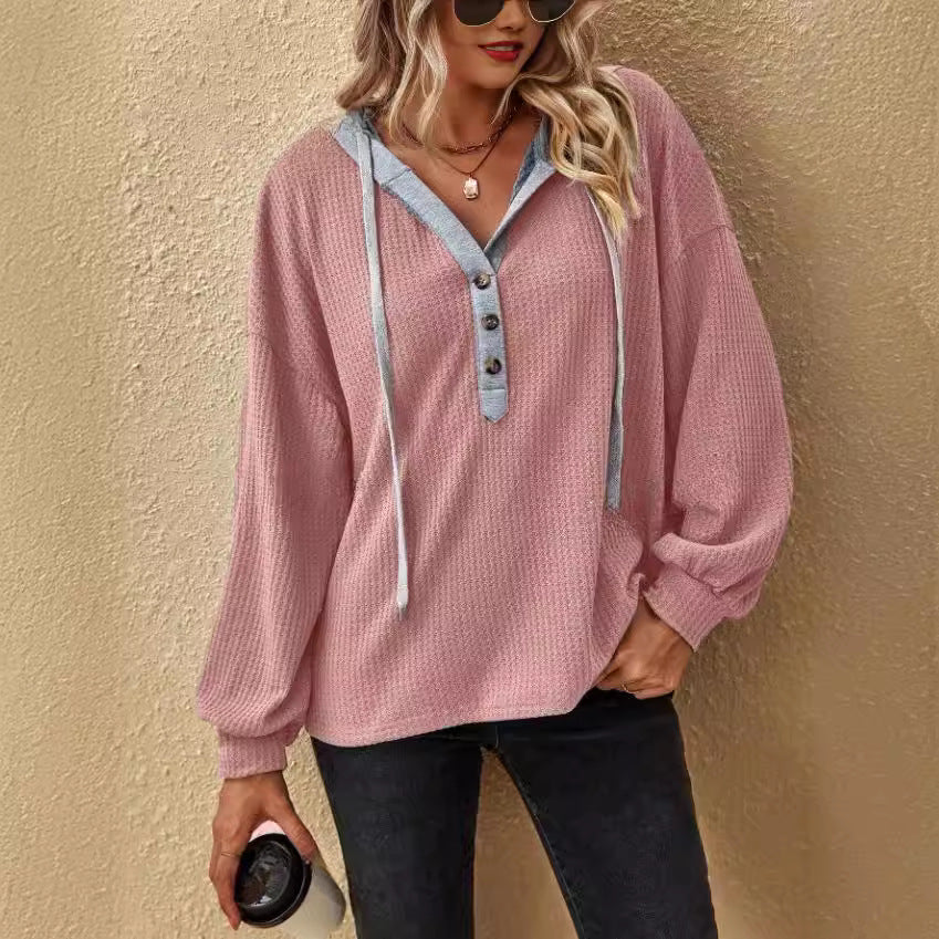 Ladies Oversized Sweater with Chic Button Placket and Style