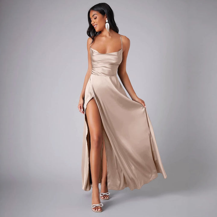 Ladies Elegant Satin Maxi Dress Lune London