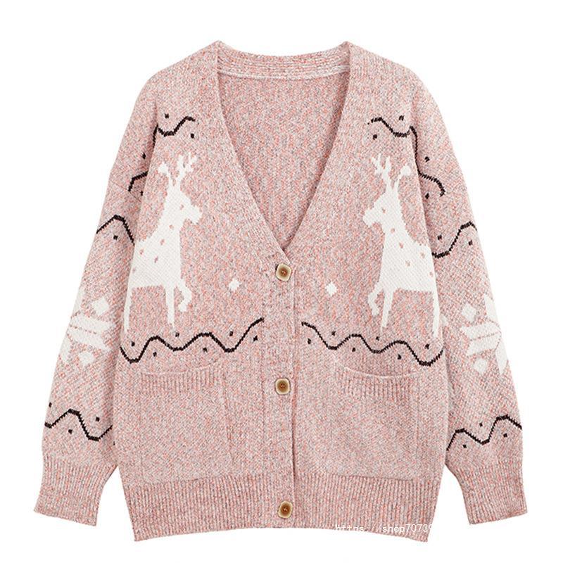 Ladies Comfortable Pullover with Reindeer Pattern and Pockets Lune London