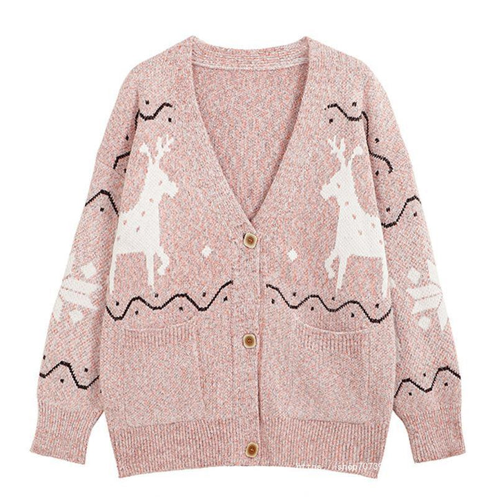 Ladies Comfortable Pullover with Reindeer Pattern and Pockets Lune London